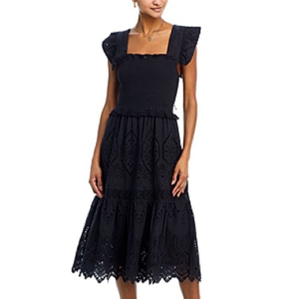 BELL by Alicia Bell Smocked Midi Eyelet Dress Black
